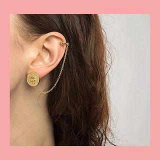 925 Sterling Silver Coin Chained Earring