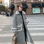 Long Houndstooth Button-up Wool Coat