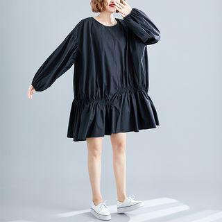 Long-sleeve Shift Dress Black - One Size