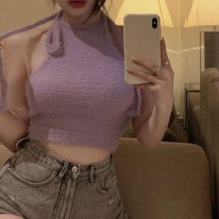 Sleeveless Halter Neck Crop Top