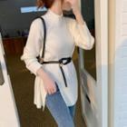 Mock Neck Ribbed Slit Sweater