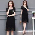 Short-sleeve Lace Hem Knit Dress