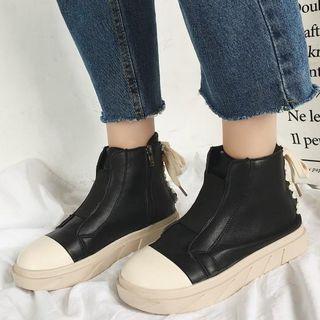 Faux Leather Elastic Panel Back Tie Booties