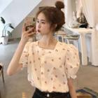 Puff-sleeve Cherry Embroidered Blouse