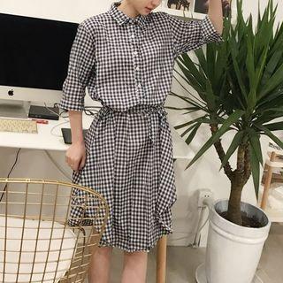 Tie Waist Gingham Shirtdress