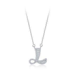 925 Sterling Silver Fashion Personality English Alphabet L Cubic Zircon Necklace Silver - One Size