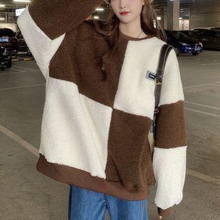 Checkered Faux Shearling Sweatshirt