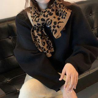 Leopard Print Knit Scarf Leopard Print - Black & Brown - One Size