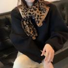 Leopard Print Knit Scarf Leopard Print - Black & Brown - One Size