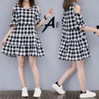 Cold Shoulder Gingham Short-sleeve A-line Dress