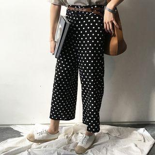 Dotted Wide Leg Pants With Belt