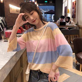 Set: Long-sleeve Striped Top + Camisole