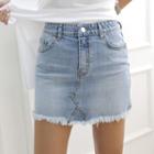 Band-waist Denim A-line Miniskirt
