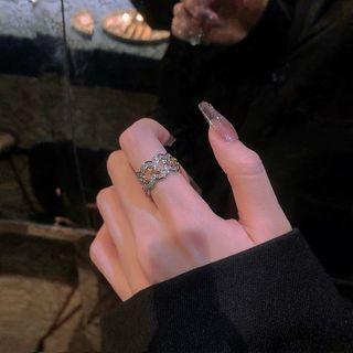 Crown Rhinestone Open Ring Dark Silver - One Size