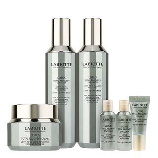 Labiotte - Lotus Total Recover Set: Softener 150ml + 20ml + Emlusion 150ml + 20ml + Cream 50ml + Essence 5ml 6pcs