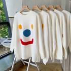 Smiley Face Print Sweater Off-white - One Size