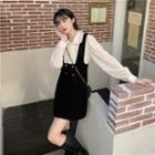 Plain Shirt / Double-breasted Mini Overall Dress