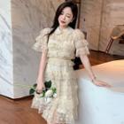 Short-sleeve A-line Layered Lace Dress