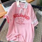 Short-sleeve Collar Angle Print T-shirt