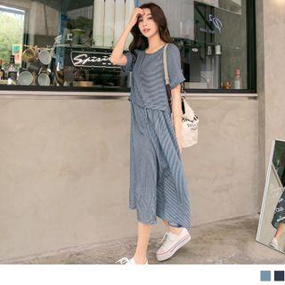 Short Sleeve Striped Mock Two Piece Dress