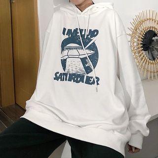 Long-sleeve Spaceship Print Hoodie