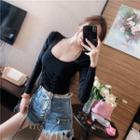 Long-sleeve Lace-up Crop T-shirt