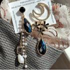 Non-matching Faux Crystal Faux Pearl Moon & Star Fringed Earring 1 Pair - As Shown In Figure - One Size