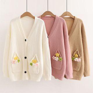 Floral-accent V-neck Cardigan
