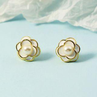 Flower Faux Pearl Alloy Earring Camellia Earring - White - One Size