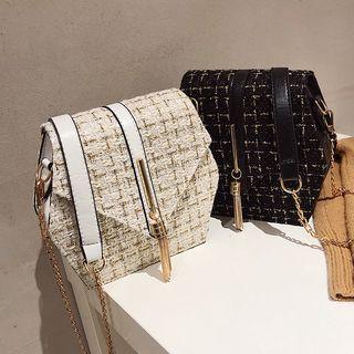 Tasseled Tweed Hexagon Crossbody Bag