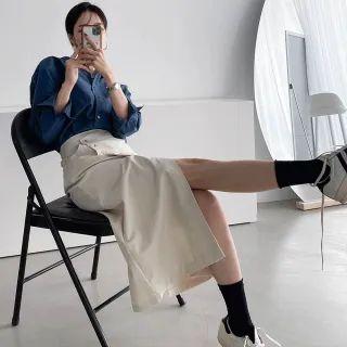 Asymmetric-waist Long Wrap Skirt