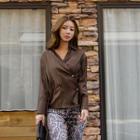 Drop-shoulder Wrap-front Blouse