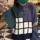 Check Printed Over-sized Sweater As Shown In Figure - One Size