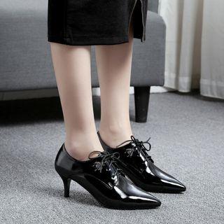 Lace-up High-heel Patent Shoes