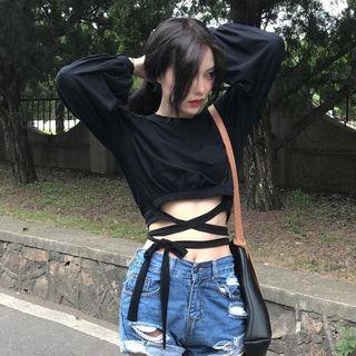 Crop Sashed Sweatshirt