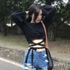 Crop Sashed Sweatshirt