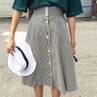 Buttoned Striped Midi Skirt
