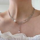 Faux Pearl Layered Necklace Xl1764 - Silver - One Size