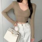 Long-sleeve Ribbed Crop T-shirt