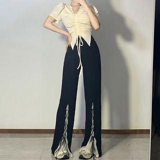 Lace-up Cutout Straight Leg Pants