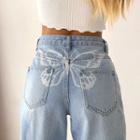 Butterfly Print Straight-leg Jeans