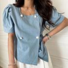 Plain Square Neck Puff Short Sleeve Shirt