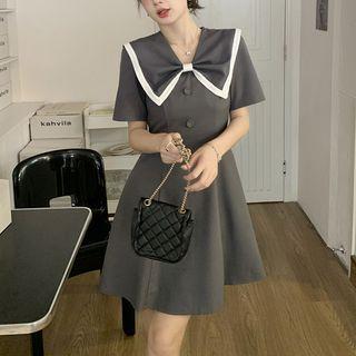 Short-sleeve Bow Collar Skirt