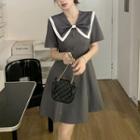 Short-sleeve Bow Collar Skirt