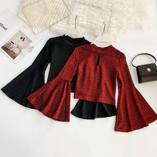 Long-sleeve Mock Neck Glitter Crop Top