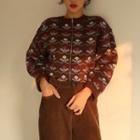 Floral Embroidered Zipped Cardigan Brown - One Size