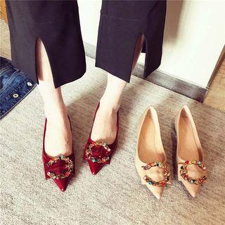 Rhinestone Buckle Pointy-toe Patent Flats