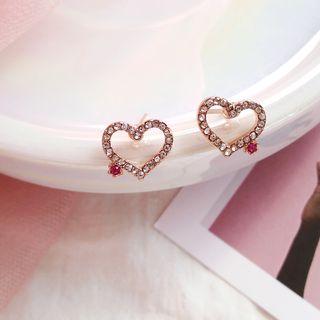 Rhinestone Heart Earring 1 Pair - Ear Studs - As Shown In Figure - One Size