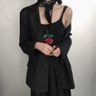 Rose Embroidered Cropped Camisole Top Black - One Size