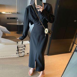 Set: Wrap Cropped Blazer + Midi Pencil Skirt